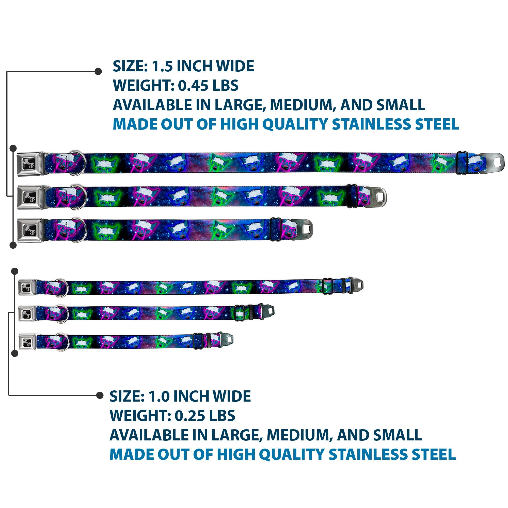 Seatbelt Dog Collar – Laser Eye Cats in Space