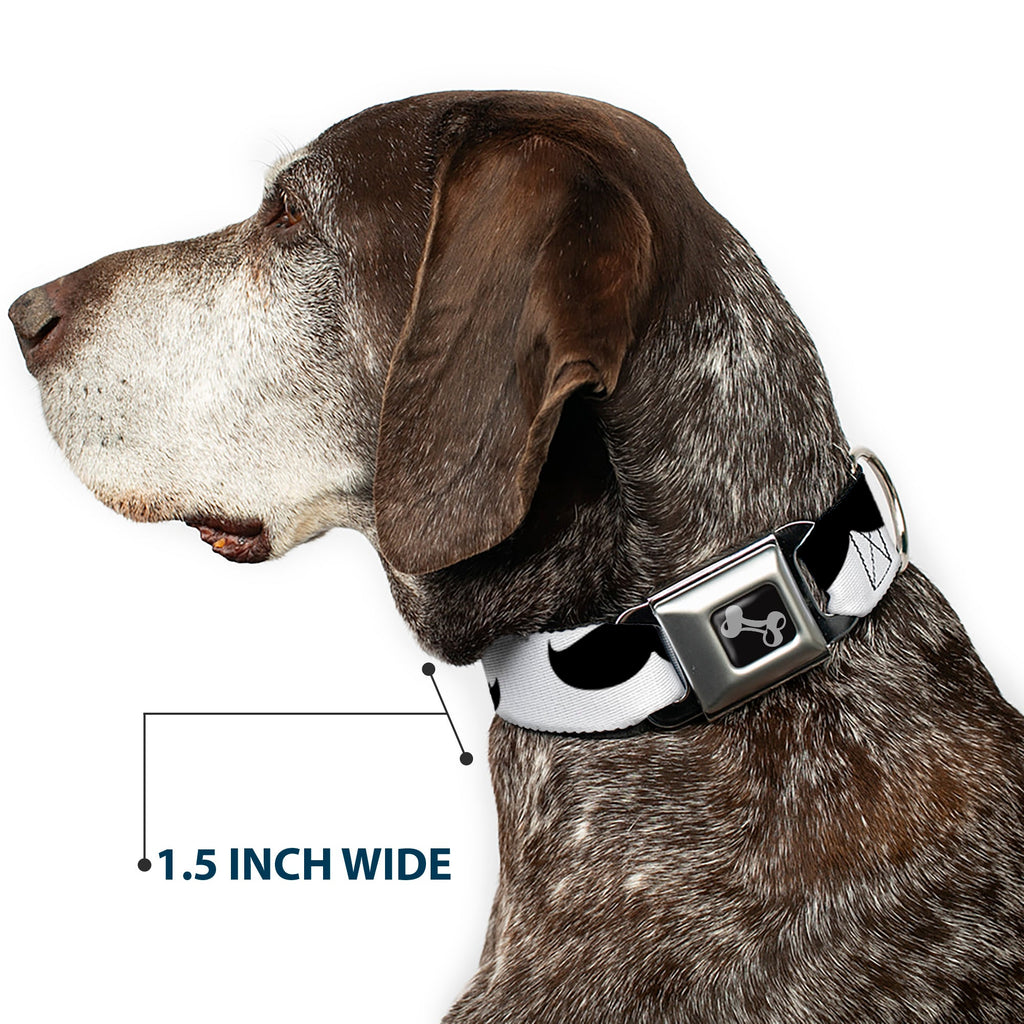 Seatbelt Dog Collar – Mustaches White and Black