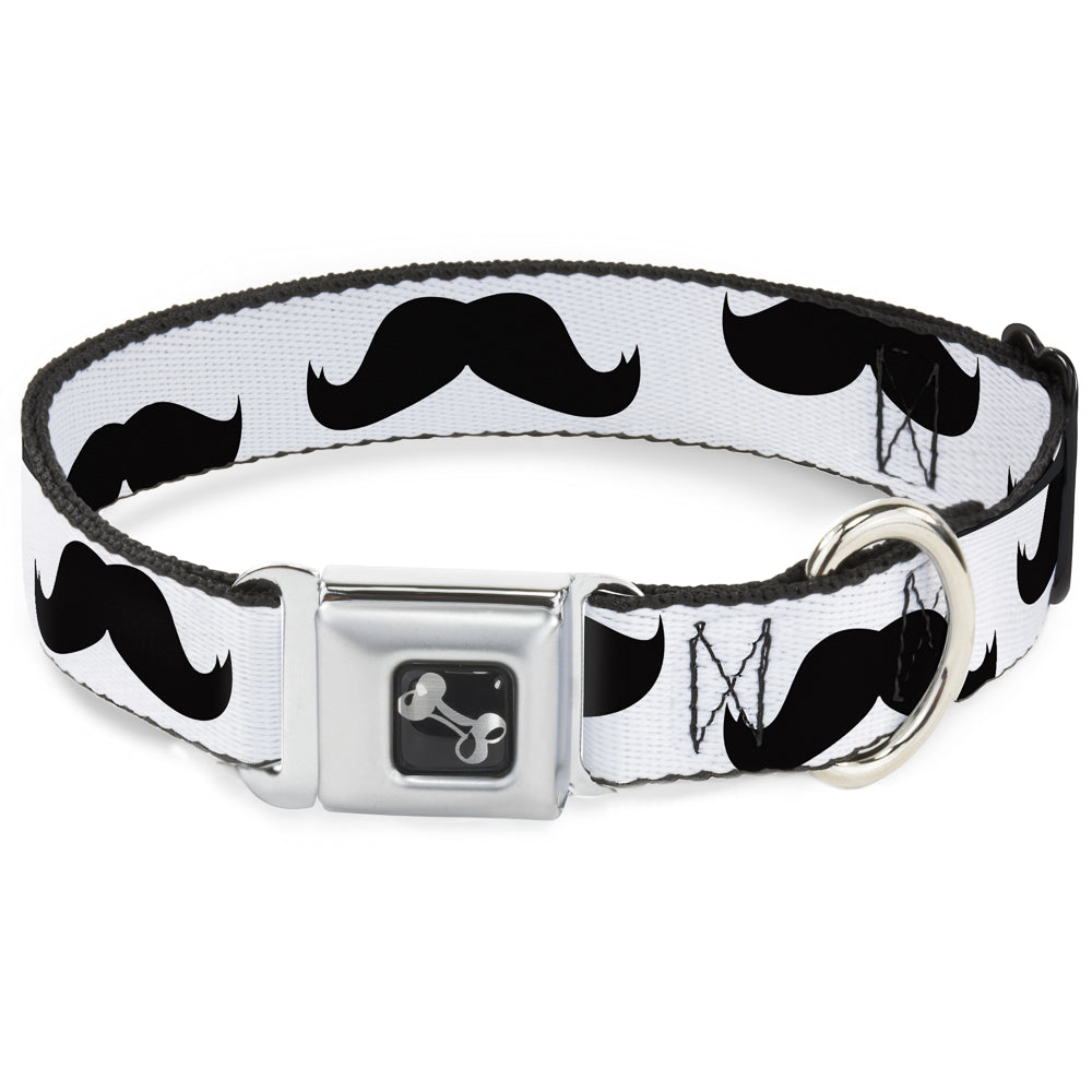 Seatbelt Dog Collar – Mustaches White and Black