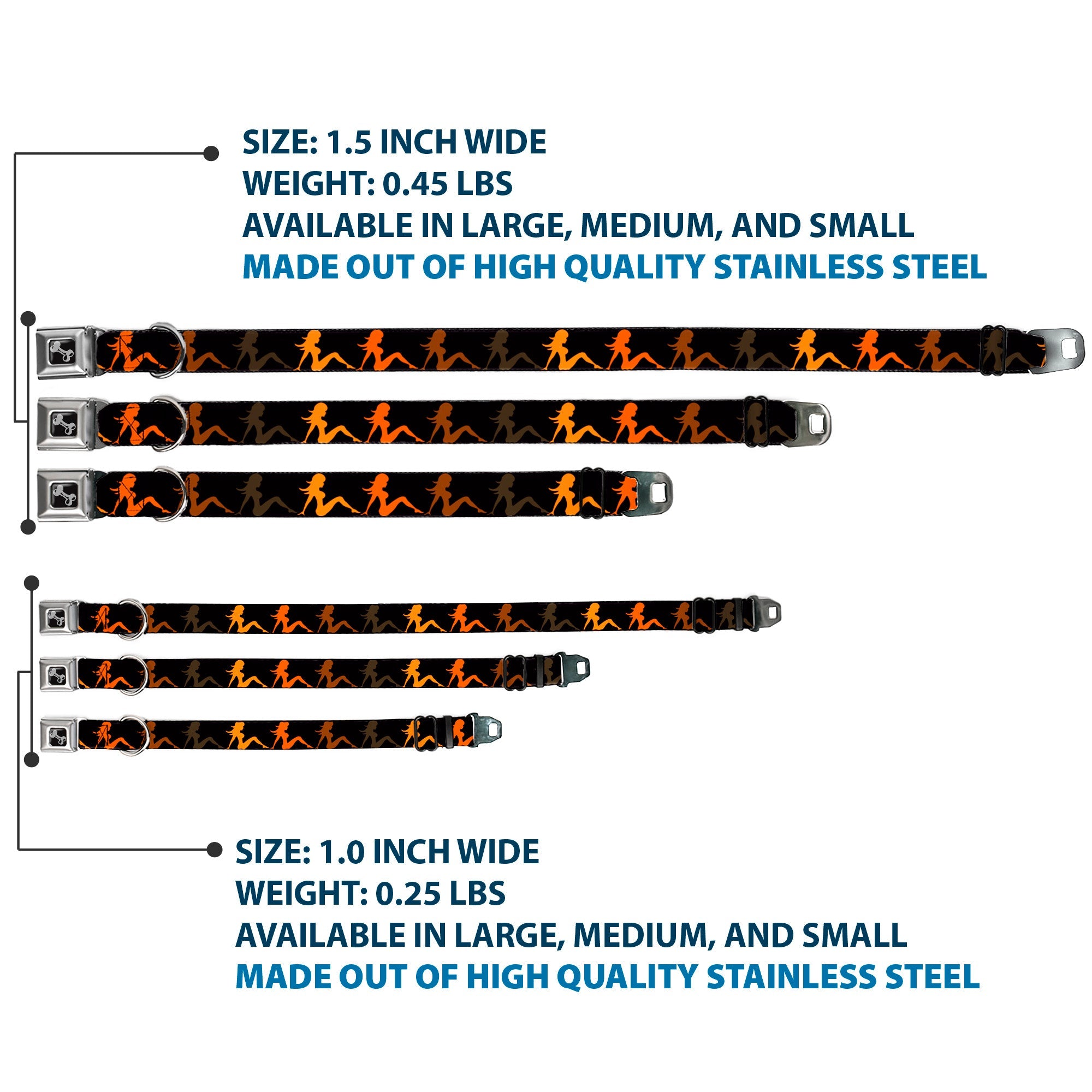 Seatbelt Dog Collar – Mud Flap Girl Black and Orange