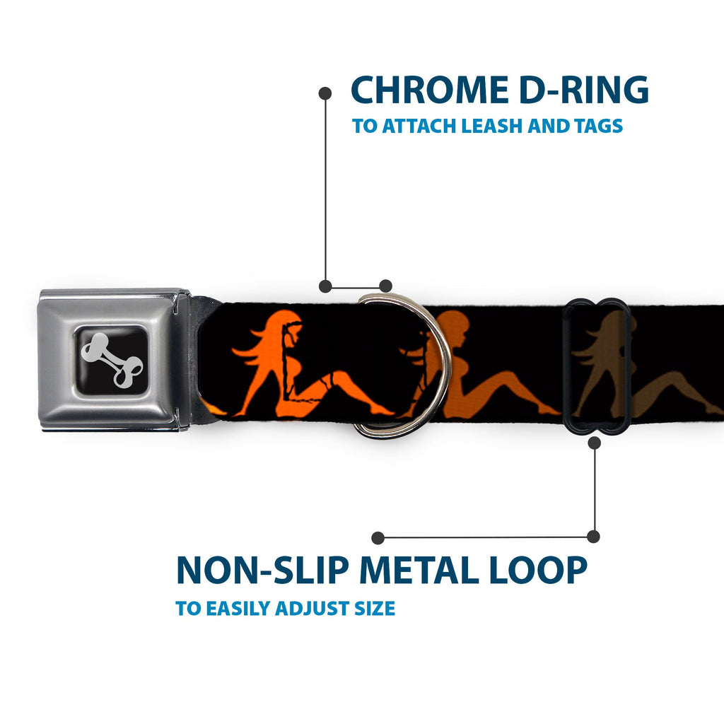 Seatbelt Dog Collar – Mud Flap Girl Black and Orange