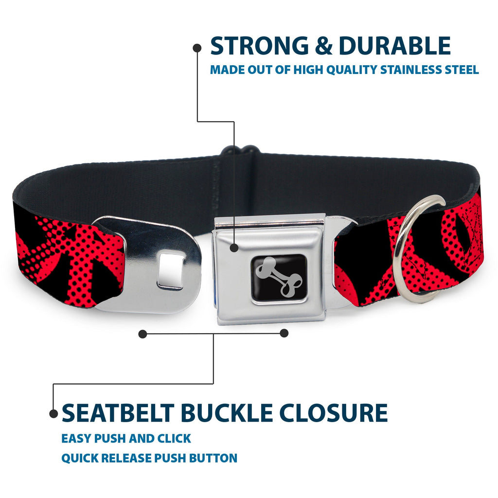 Seatbelt Dog Collar – Peace Dots Black and Fuchsia