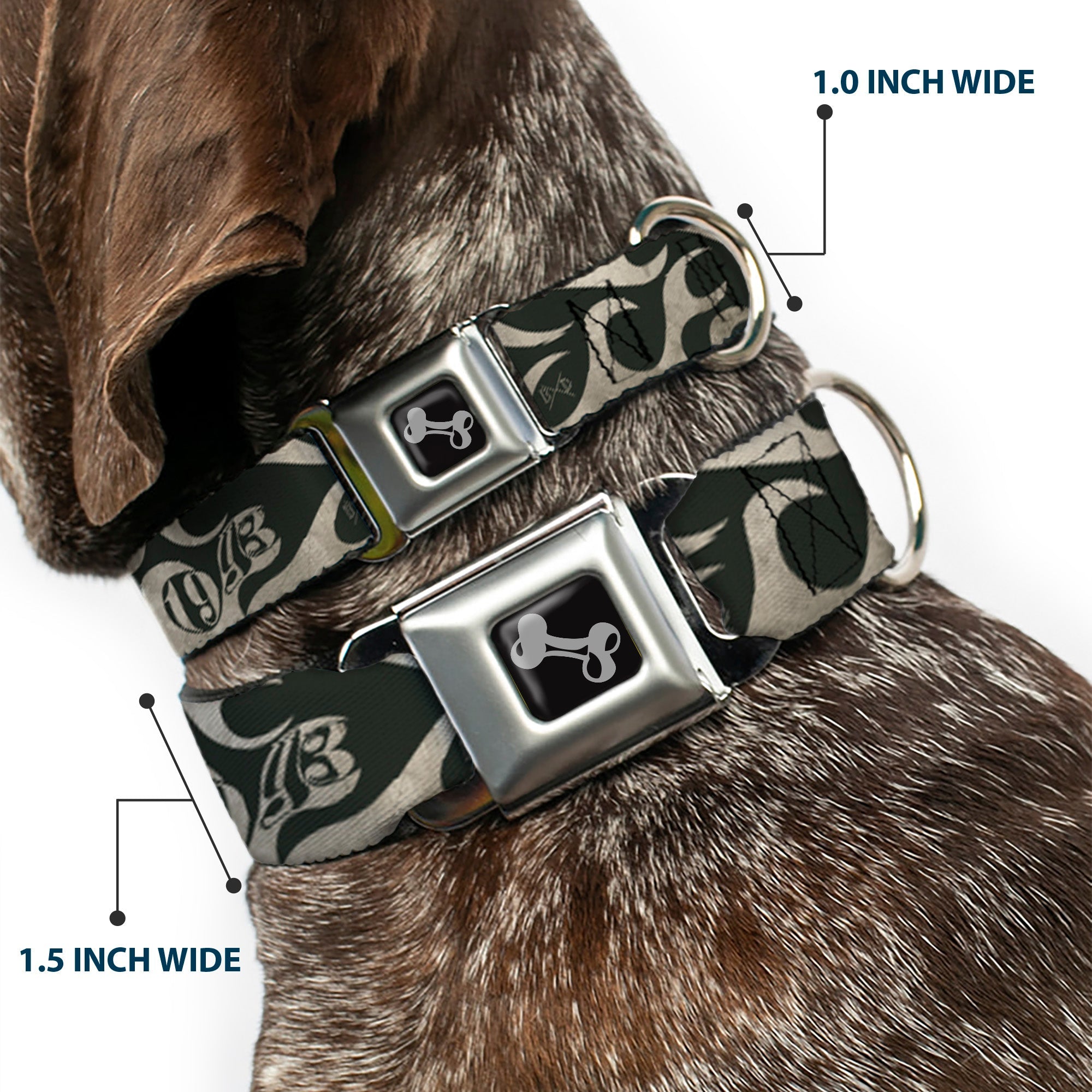 Seatbelt Dog Collar – Flames Olive and Tan