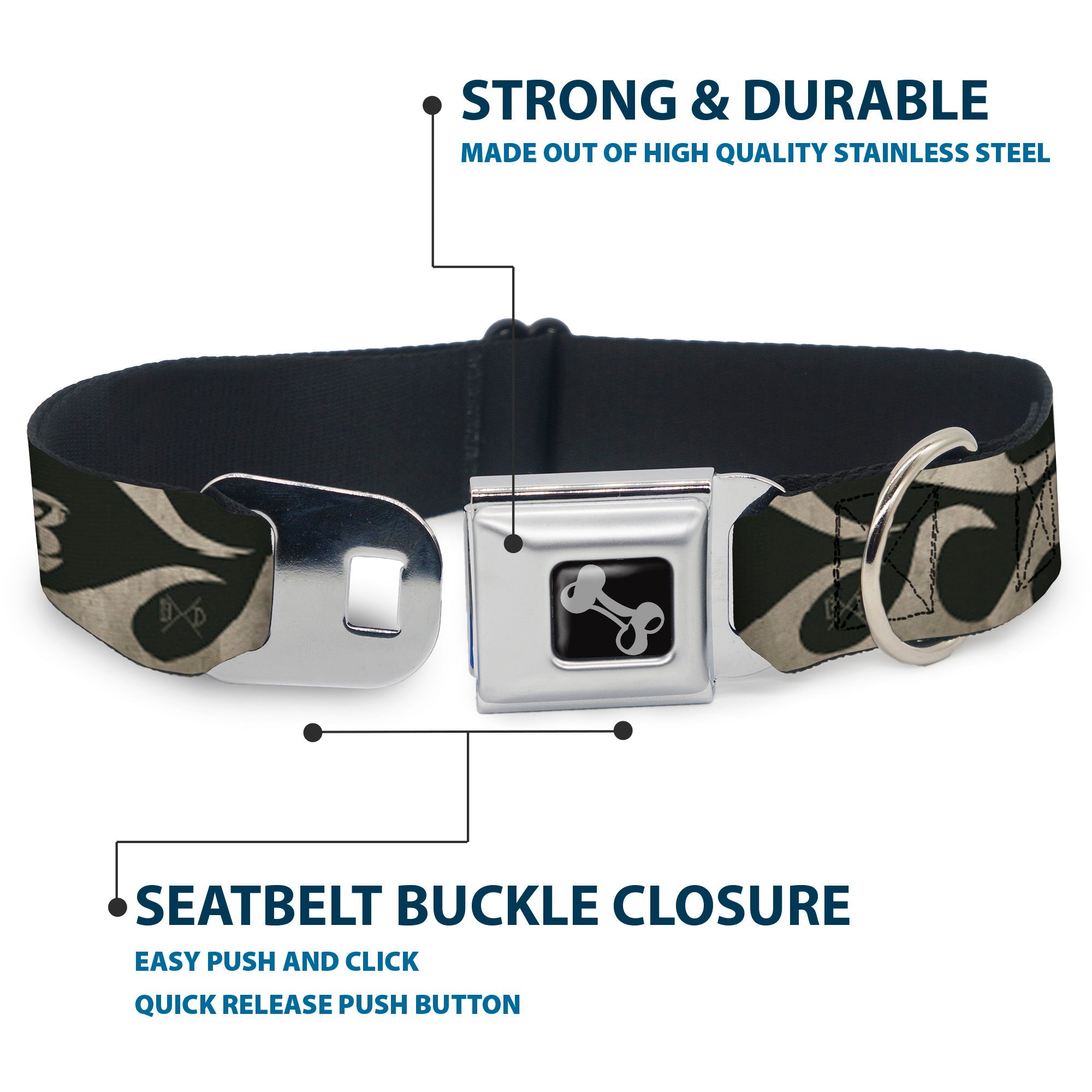 Seatbelt Dog Collar – Flames Olive and Tan