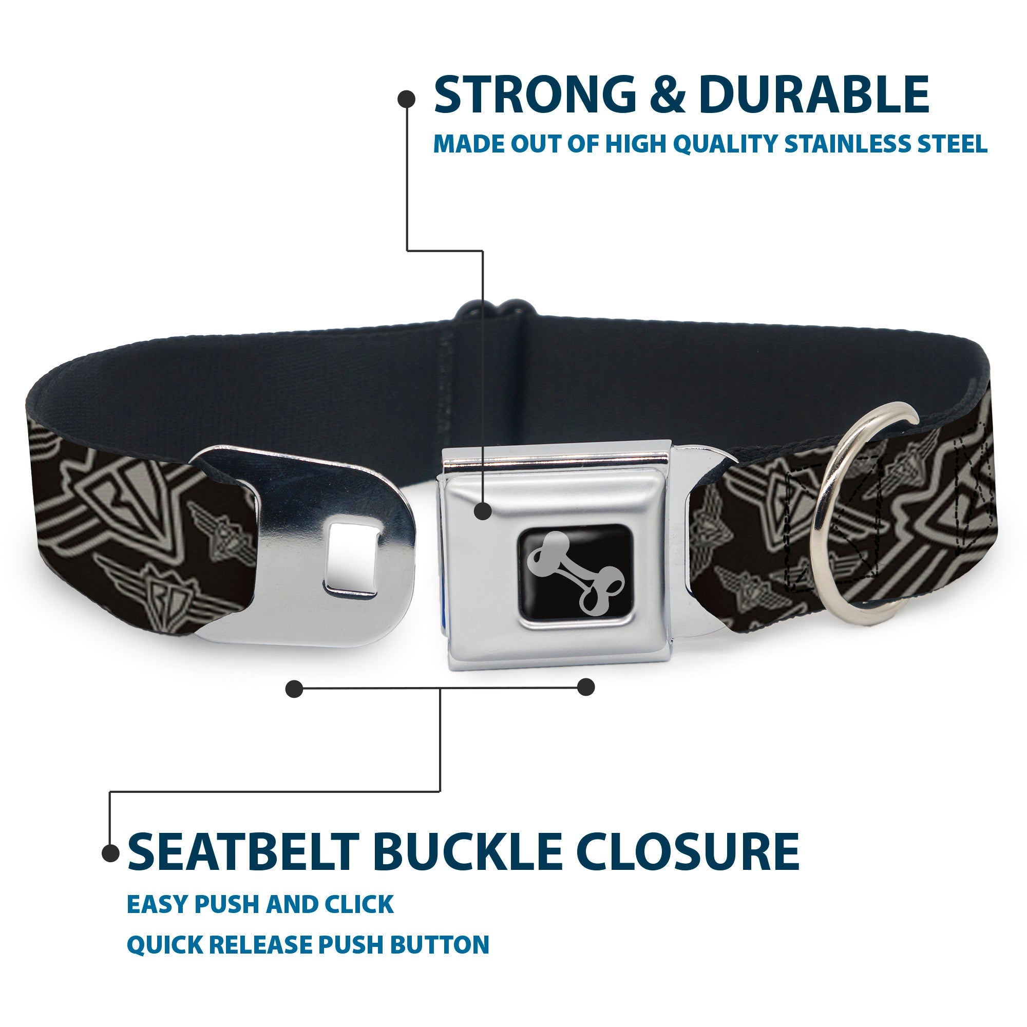 Seatbelt Dog Collar – BD Logo Black and Gray