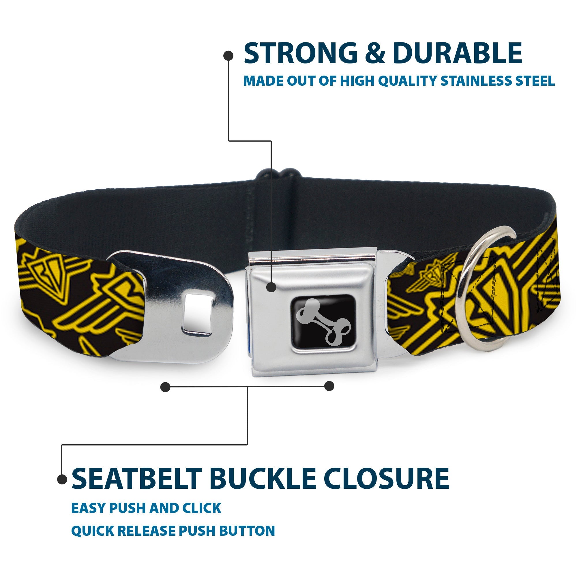 Seatbelt Dog Collar – BD Logo Black and Yellow