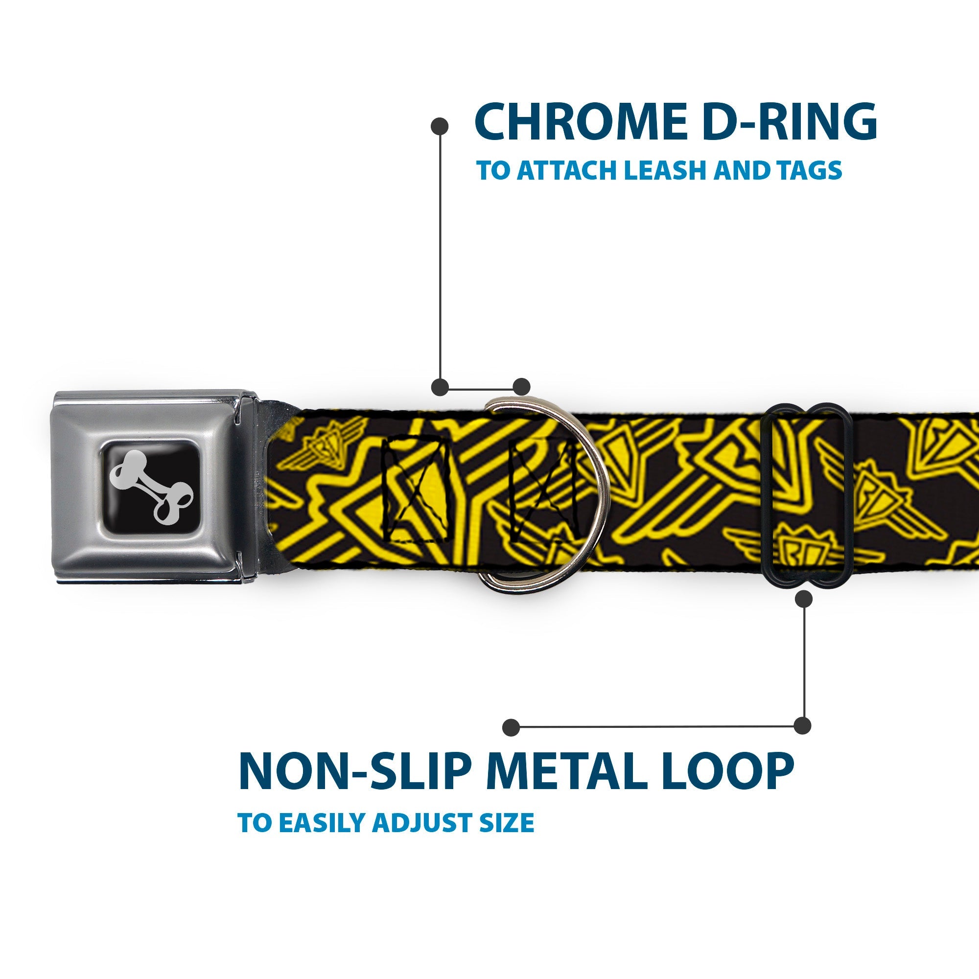 Seatbelt Dog Collar – BD Logo Black and Yellow