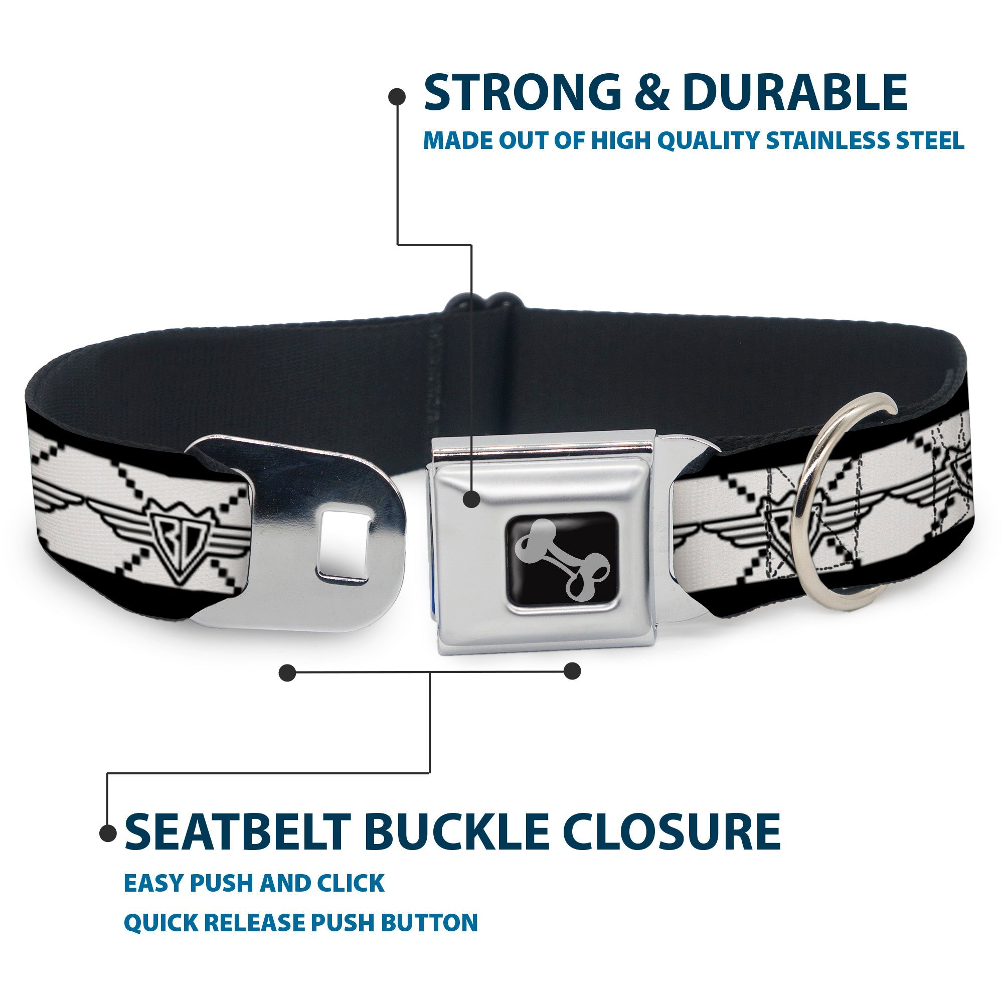 Seatbelt Dog Collar – BD Monogram White and Black