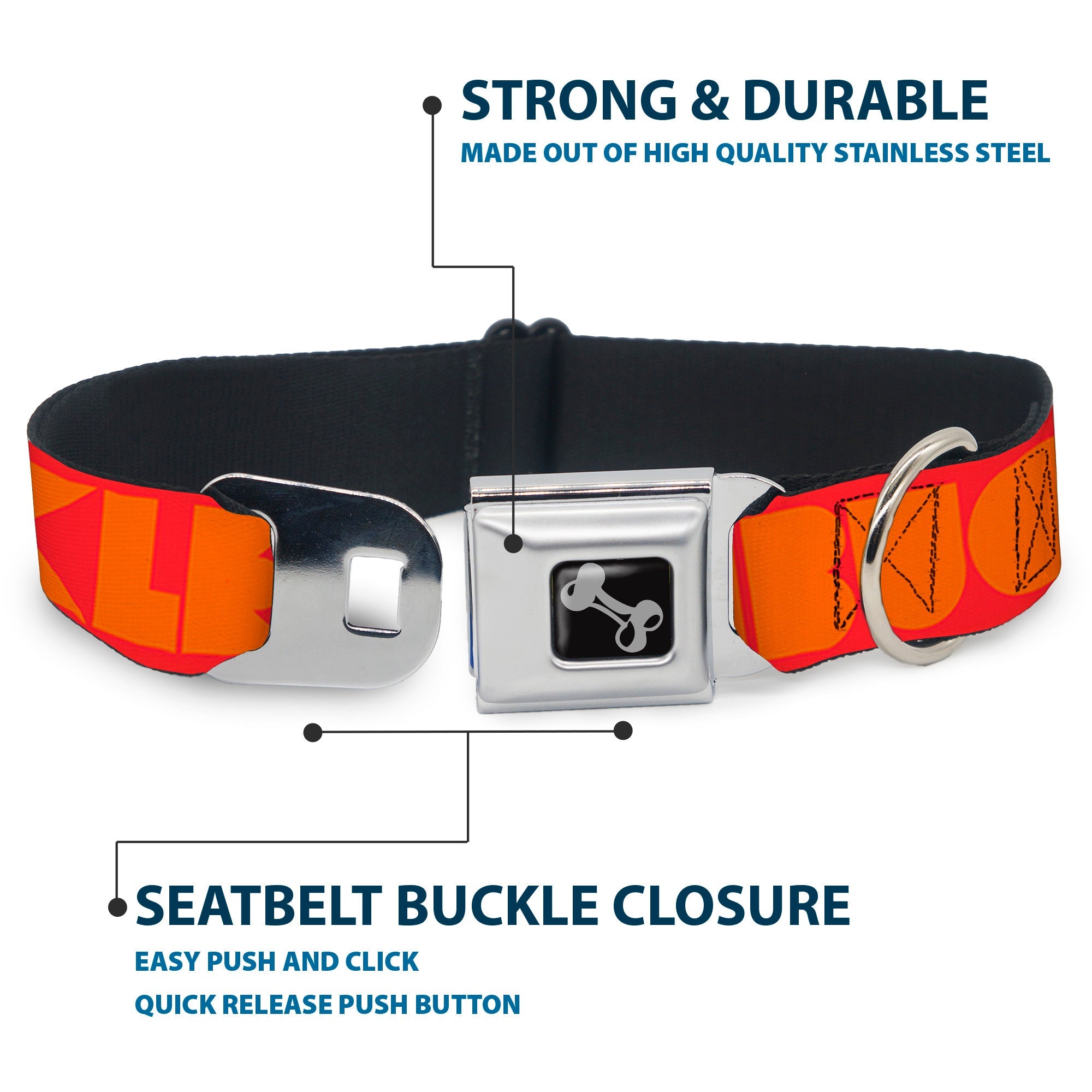 Seatbelt Dog Collar – Shapes Red and Orange