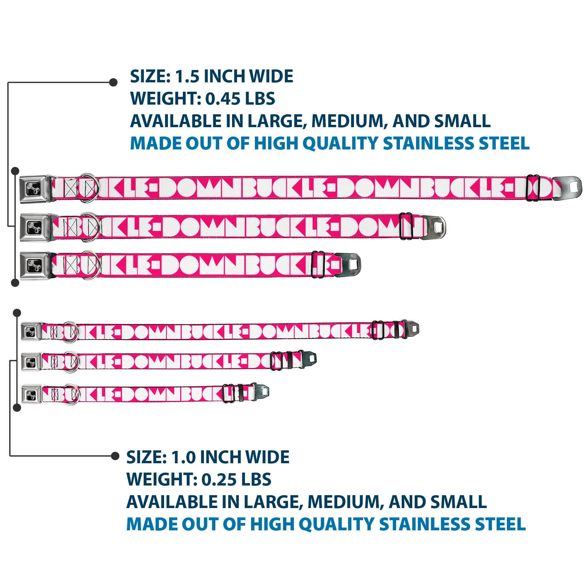 Seatbelt Dog Collar – Shapes Hot Pink and White