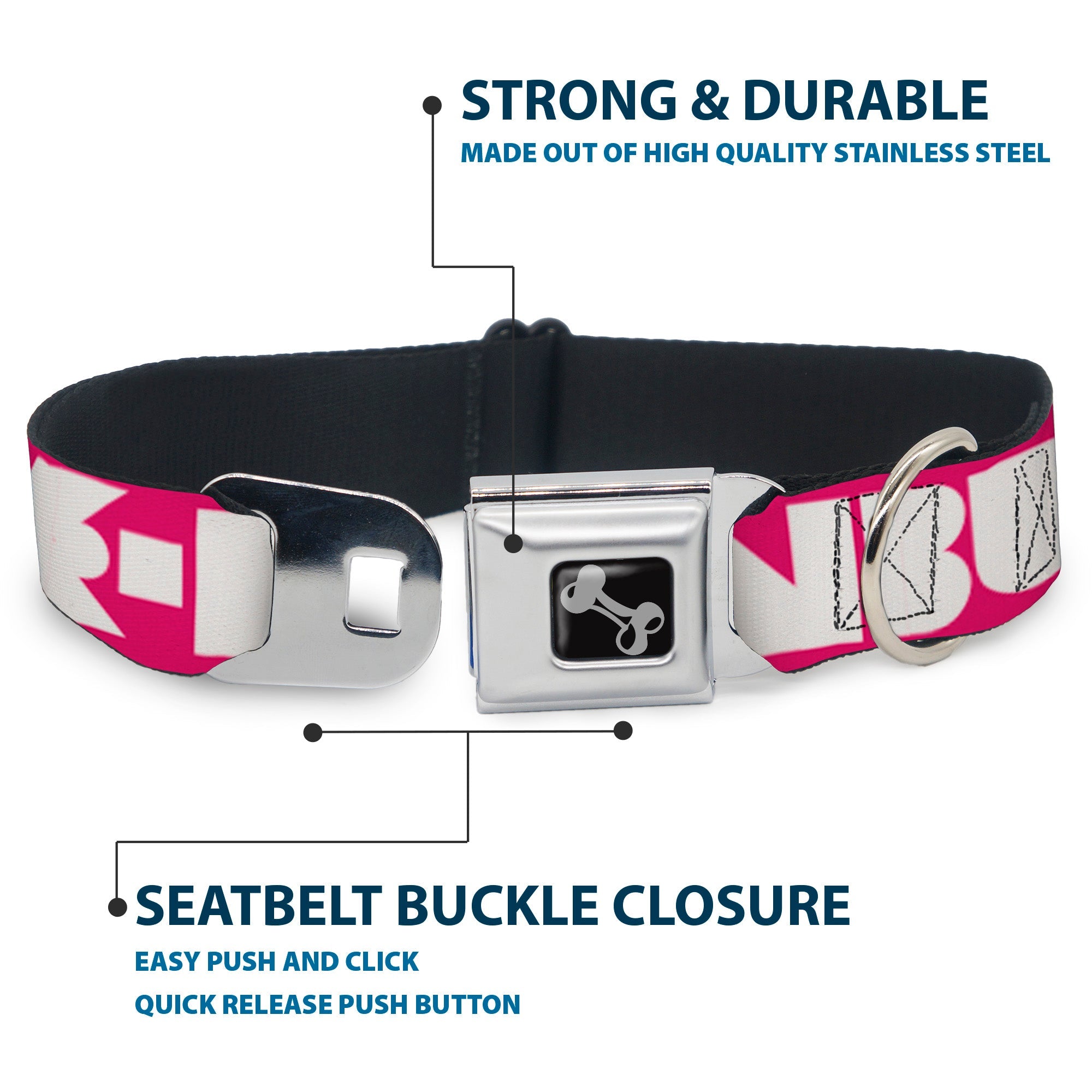 Seatbelt Dog Collar – Shapes Hot Pink and White