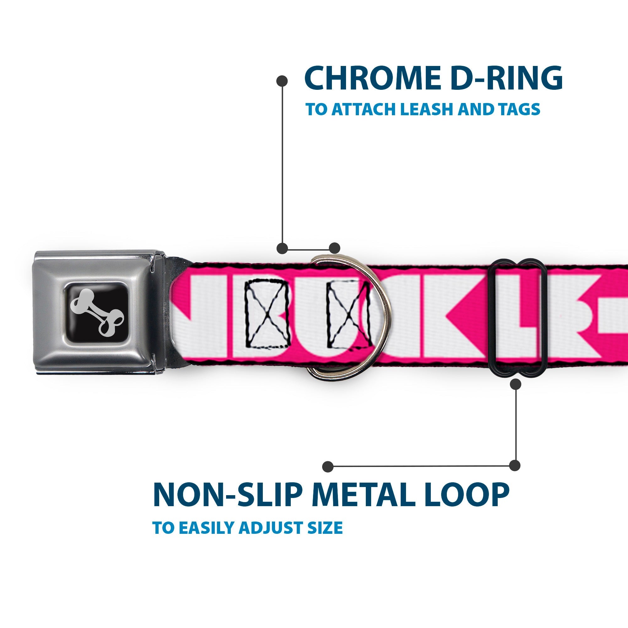 Seatbelt Dog Collar – Shapes Hot Pink and White