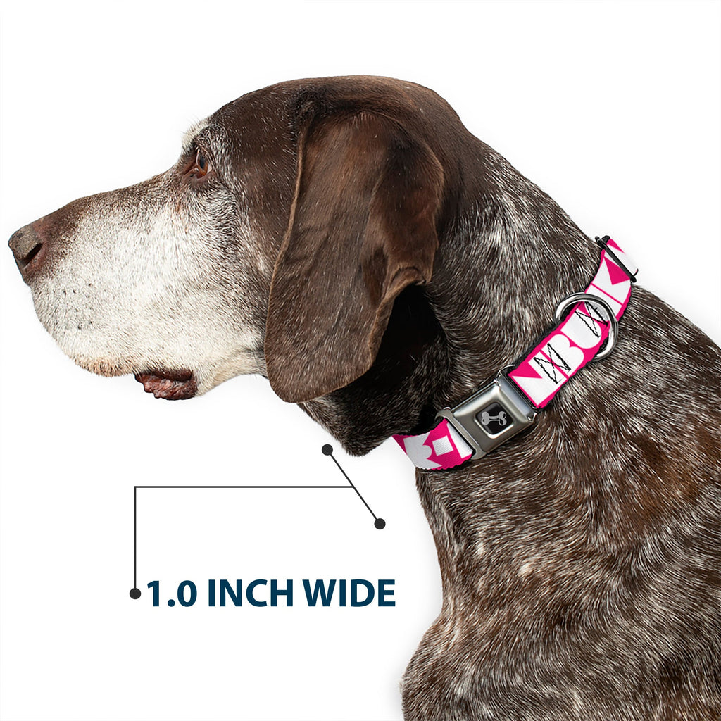 Seatbelt Dog Collar – Shapes Hot Pink and White