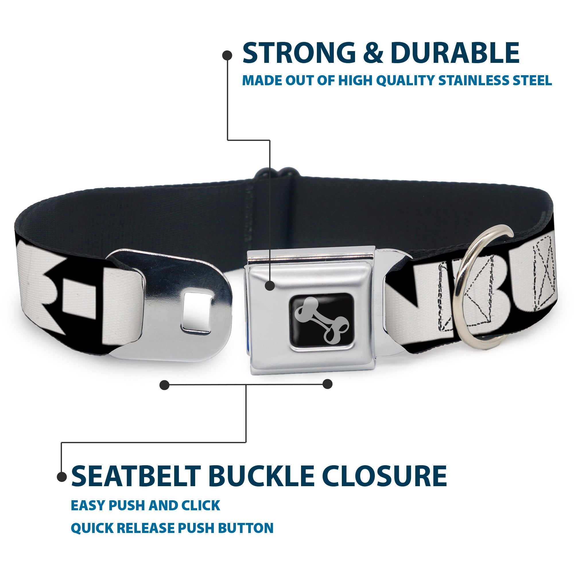 Seatbelt Dog Collar – Shapes Black and White