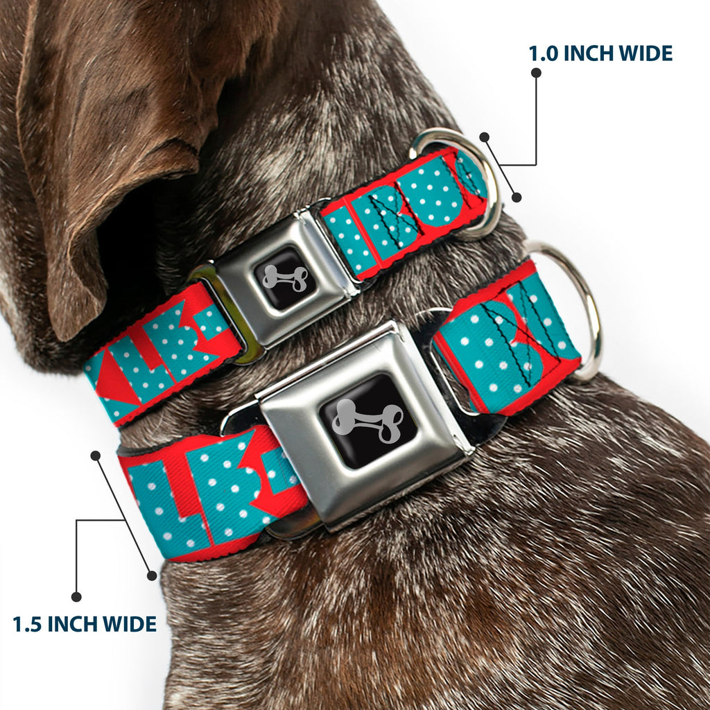 Seatbelt Dog Collar – Shapes Red and Turquoise