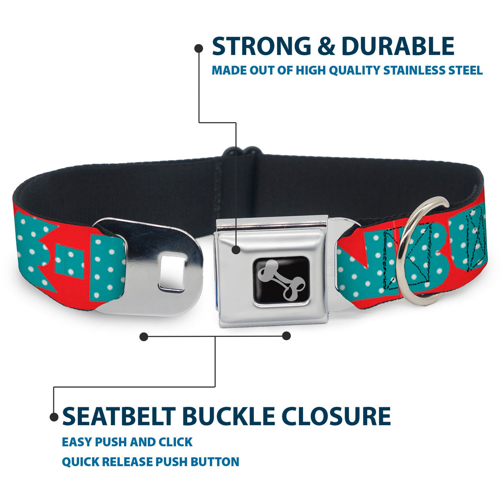 Seatbelt Dog Collar – Shapes Red and Turquoise