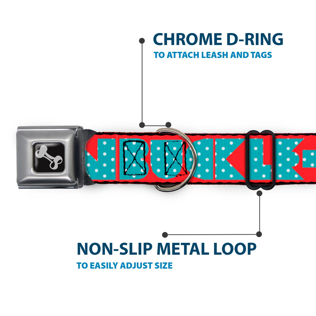 Seatbelt Dog Collar – Shapes Red and Turquoise