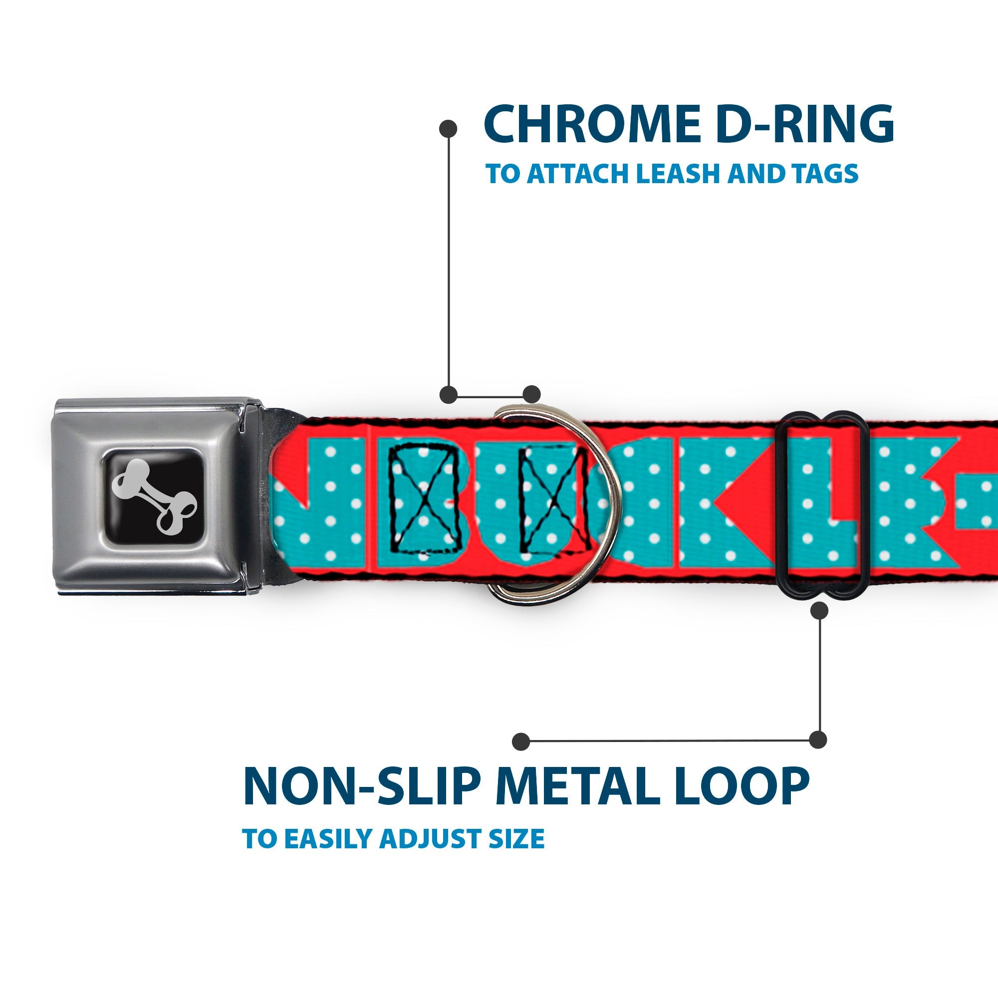 Seatbelt Dog Collar – Shapes Red and Turquoise