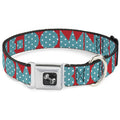 Seatbelt Dog Collar – Shapes Red and Turquoise