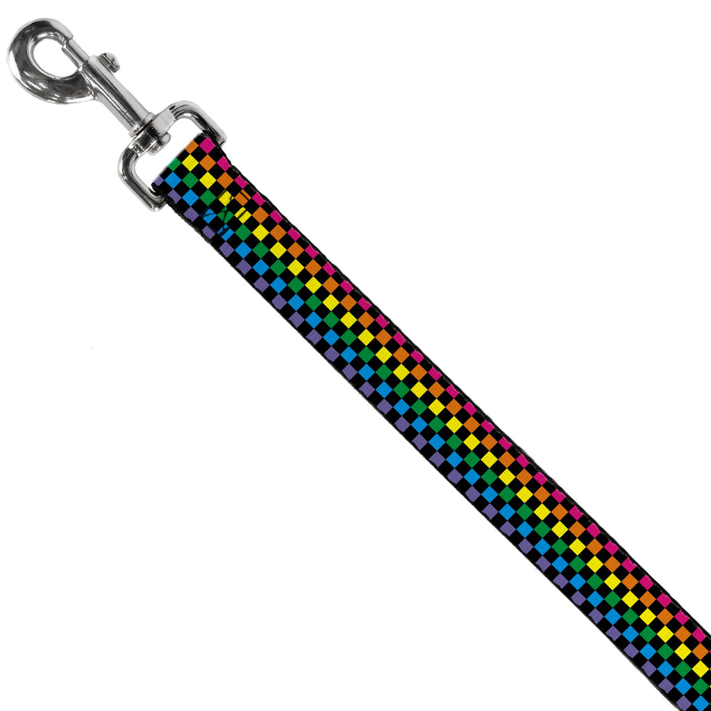 Seatbelt Dog Leash – Checker Black and Neon Rainbow
