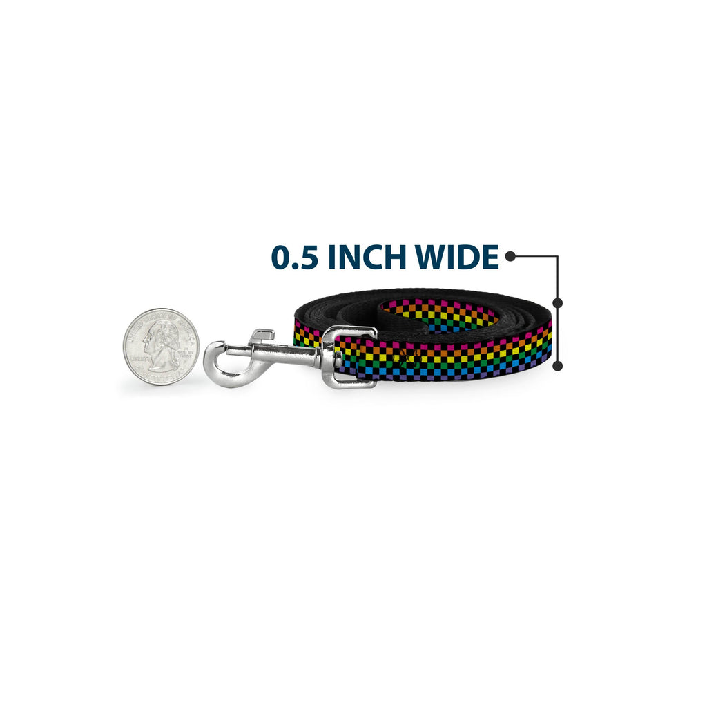 Seatbelt Dog Leash – Checker Black and Neon Rainbow