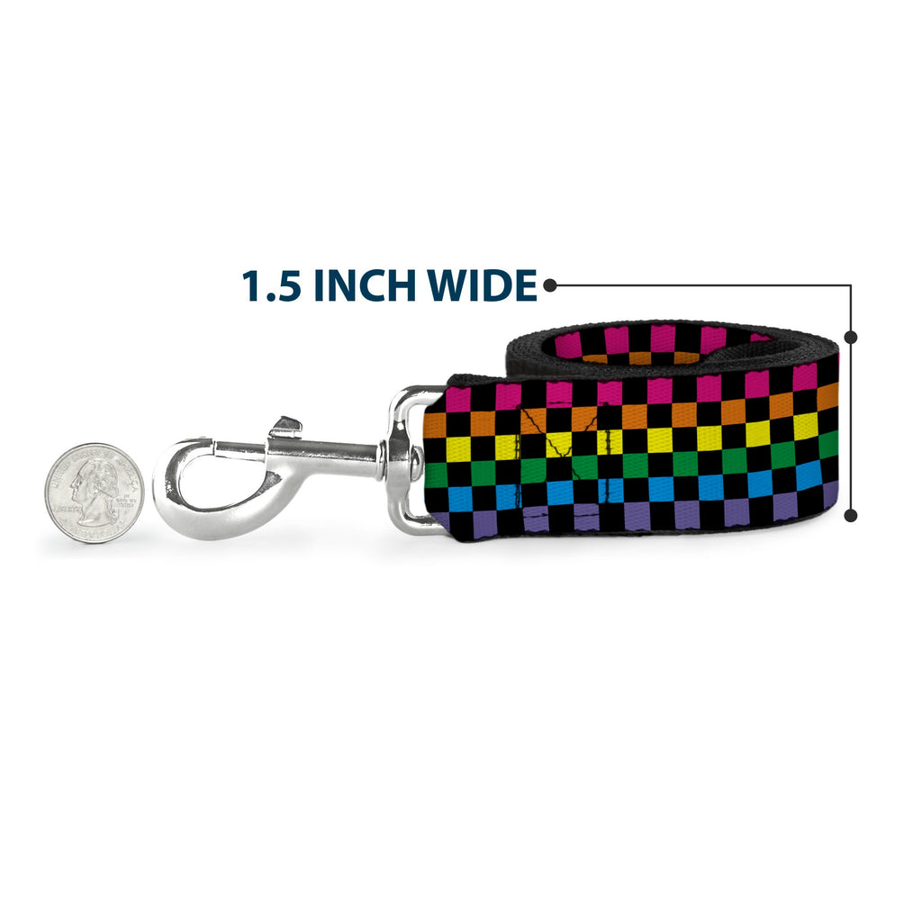 Seatbelt Dog Leash – Checker Black and Neon Rainbow