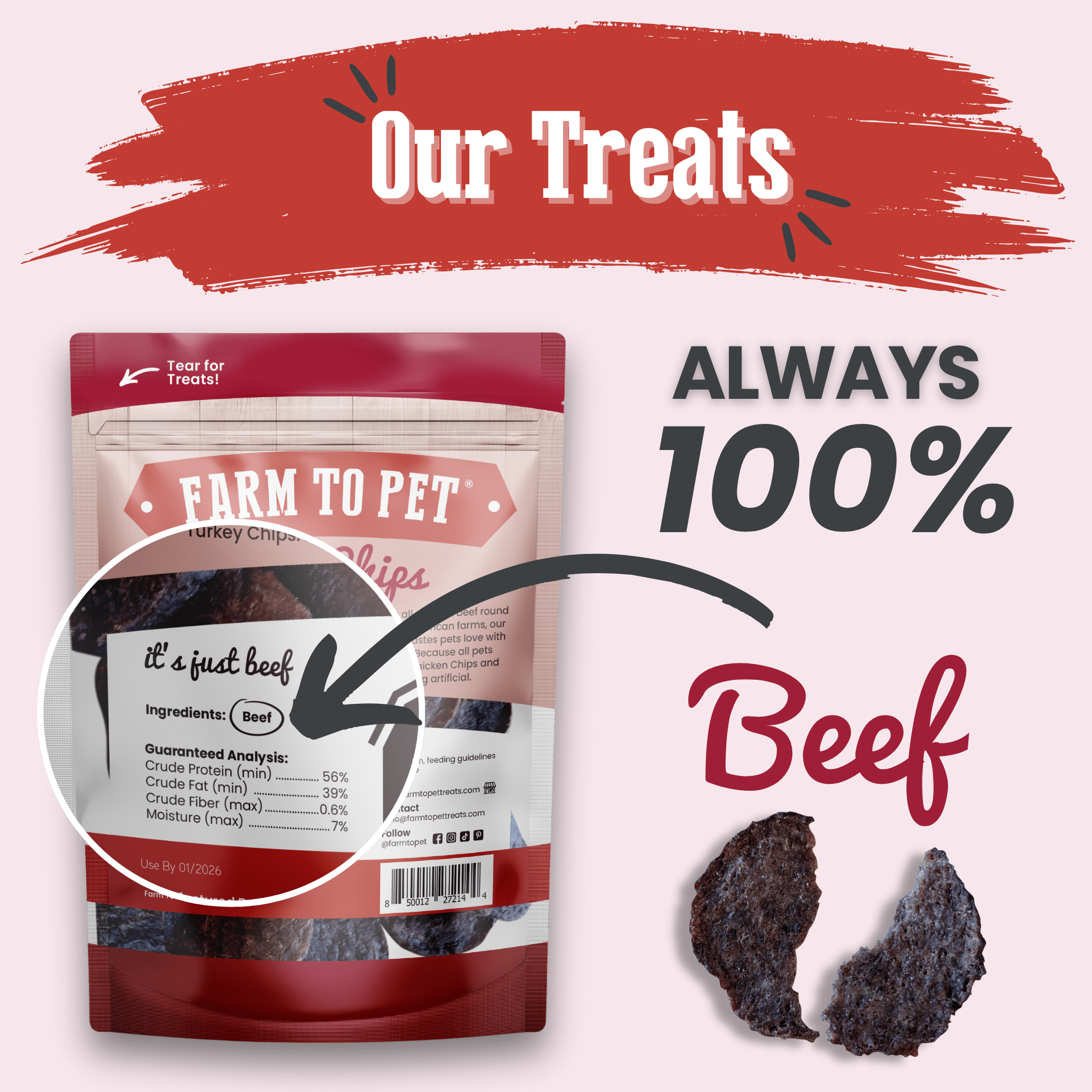 Farm to Pet Treat Chips - Beef