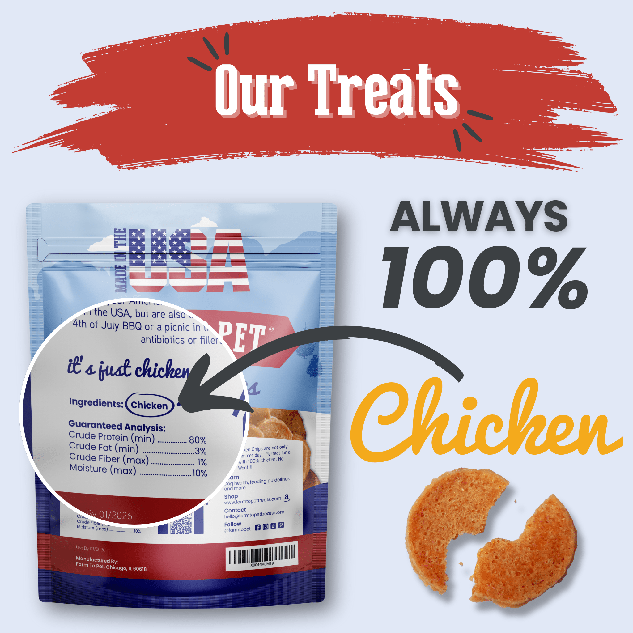 Farm to Pet Treat Chips - Chicken