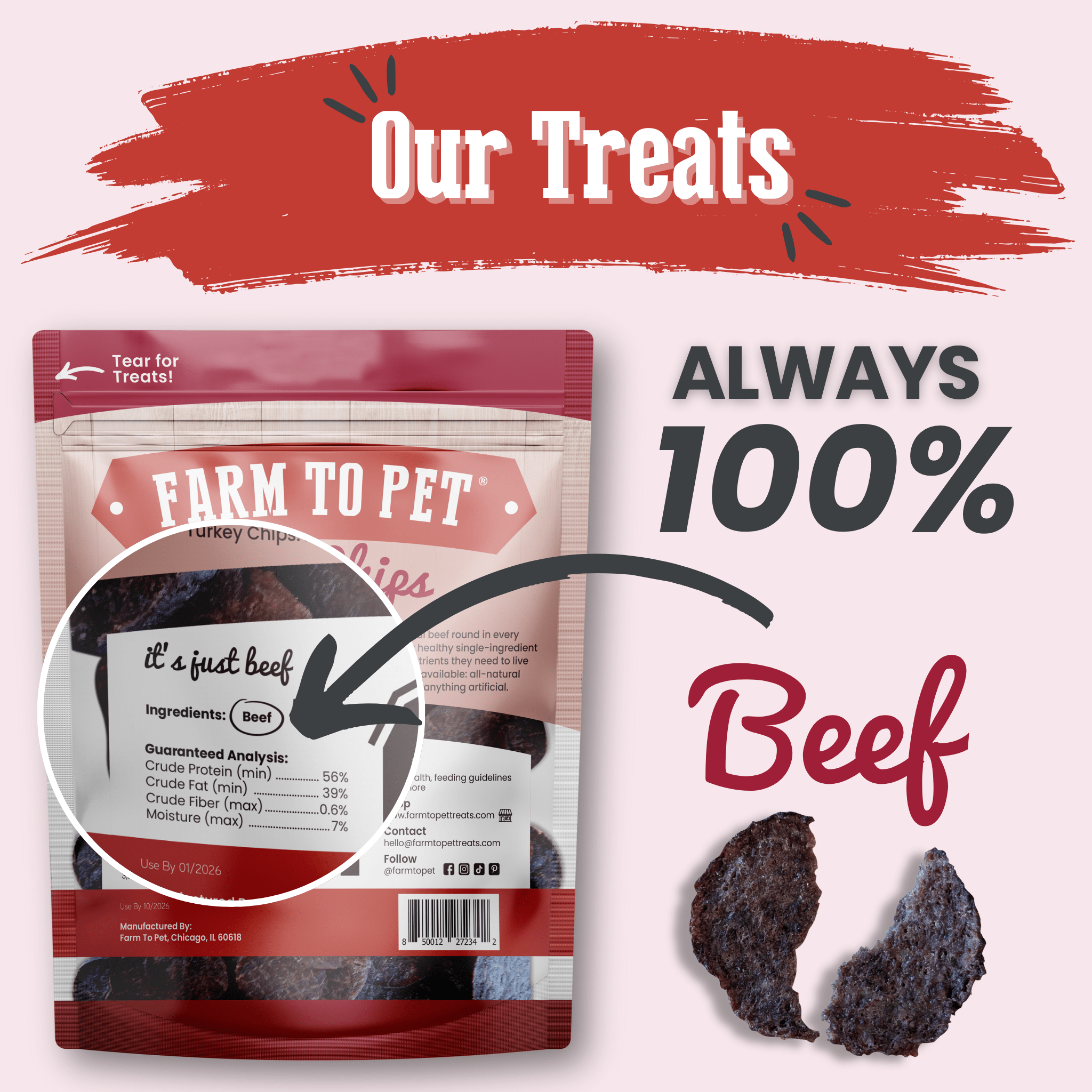 Farm to Pet Treat Chips - Beef