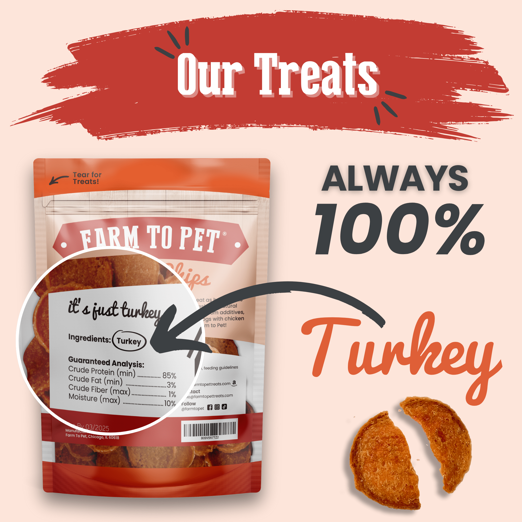 Farm to Pet Treat Chips - Turkey