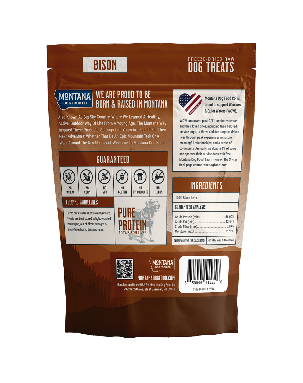 Montana Dog Food Co Freeze-Dried Raw Trail Snacks Dog Treats - Bison