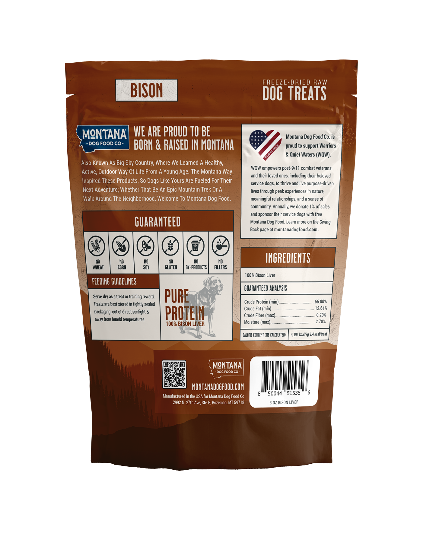 Montana Dog Food Co Freeze-Dried Raw Trail Snacks Dog Treats - Bison