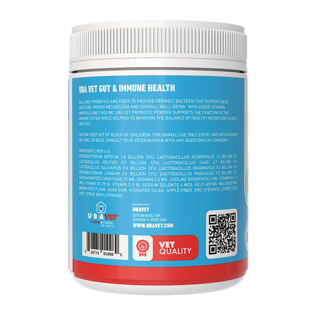 UBAVET Probiotics & Gut + Immune Health Support for Dogs & Cats – 5.3 oz / 150 g Powder
