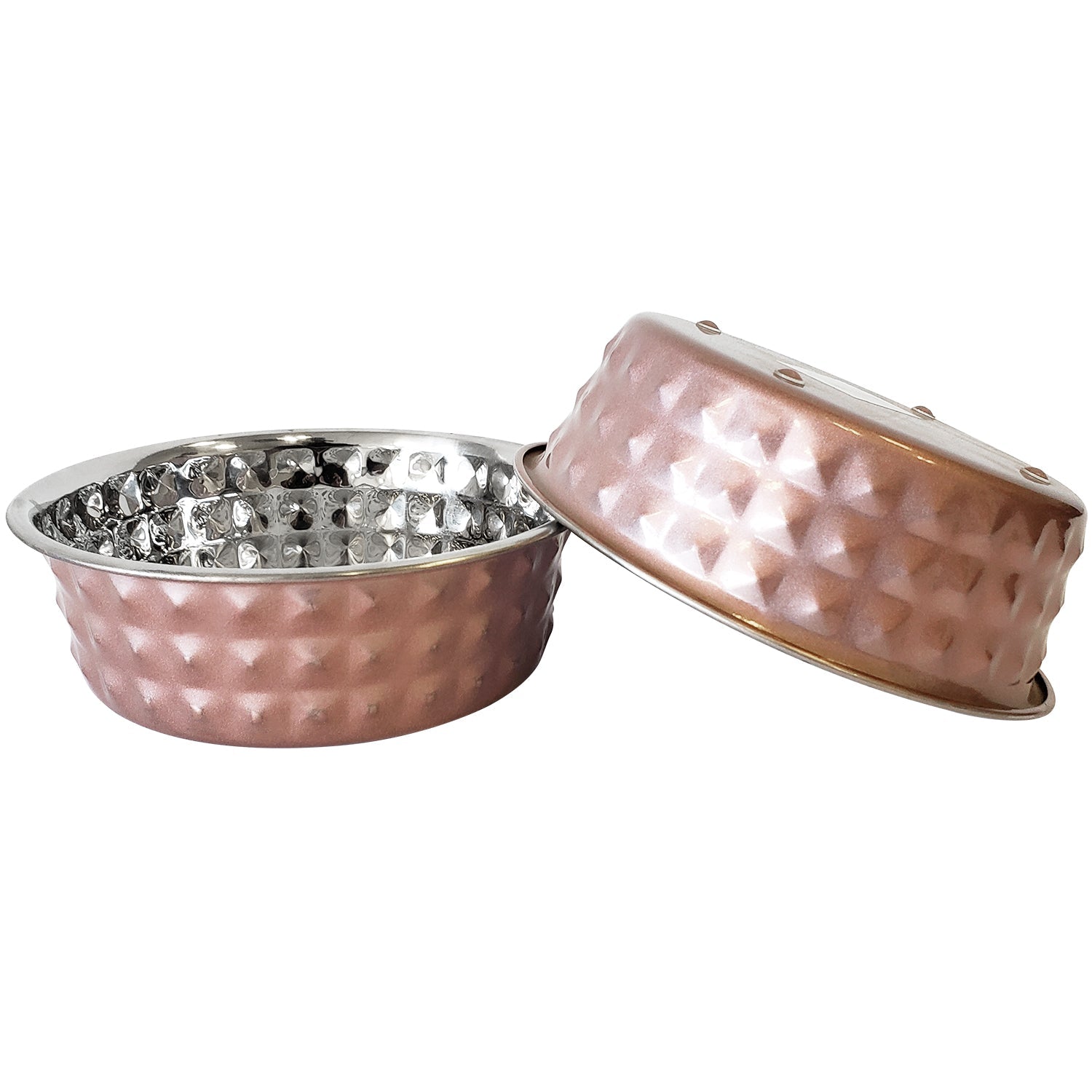 Hammered Stainless Steel Pet Bowls – Rose Quartz 64oz (Set of 2)