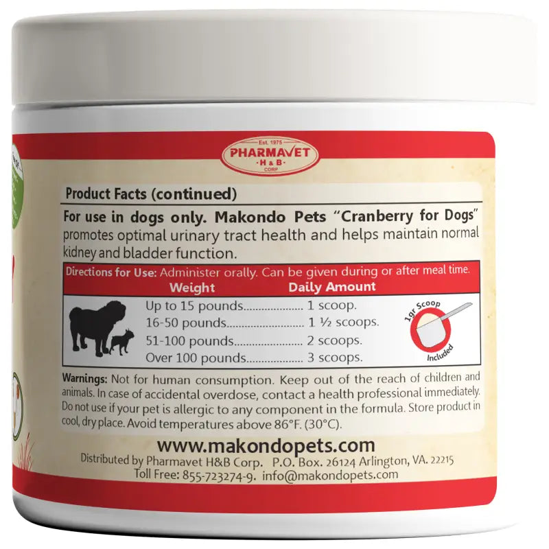 Dog Urinary Supplement – Cranberry Powder (100 Scoops)