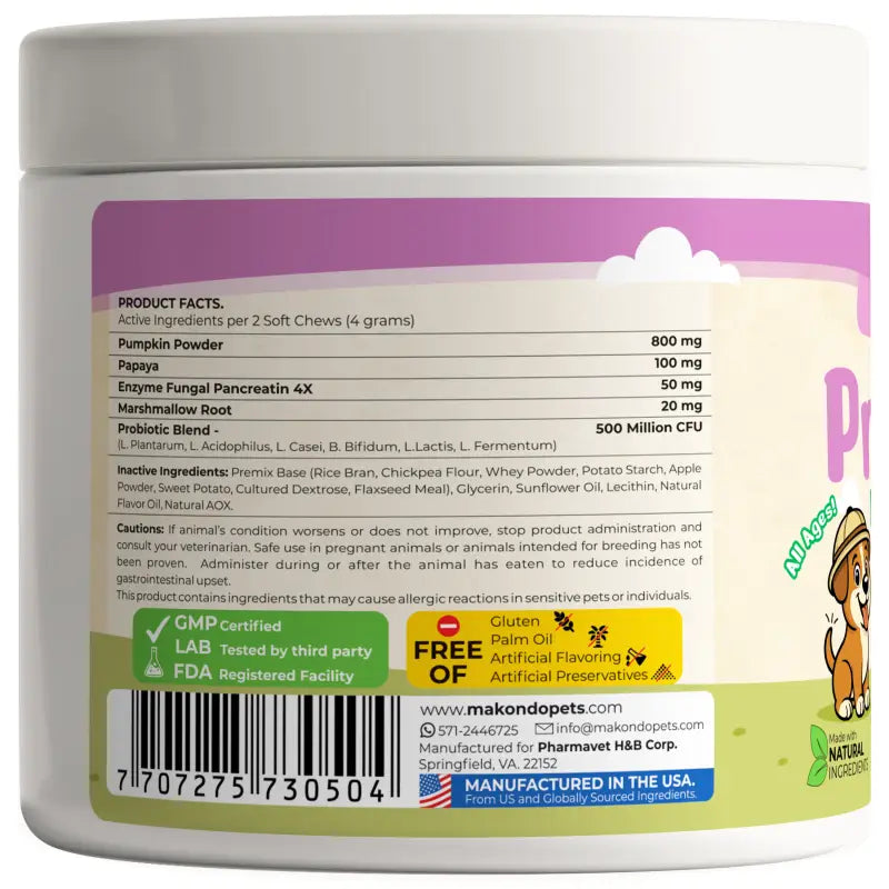 Dog Probiotic and Digestive Enzyme Supplement (120 Soft Chews)