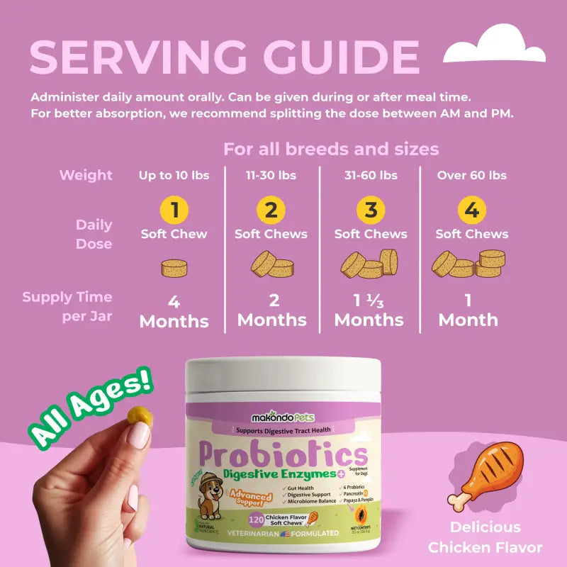 Dog Probiotic and Digestive Enzyme Supplement (120 Soft Chews)