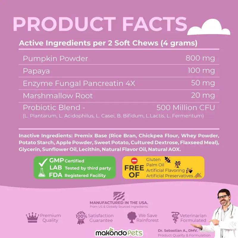 Dog Probiotic and Digestive Enzyme Supplement (120 Soft Chews)