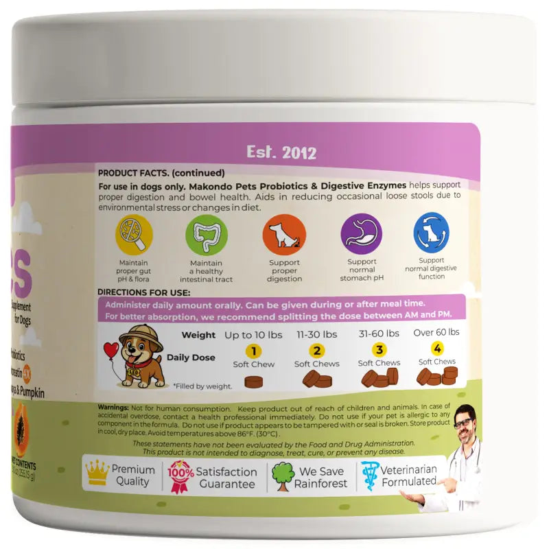 Dog Probiotic and Digestive Enzyme Supplement (120 Soft Chews)