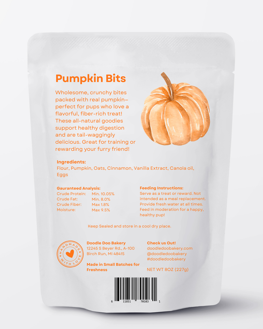 Doodle Doo Bakery Homemade Dog Treat - Pumpkin