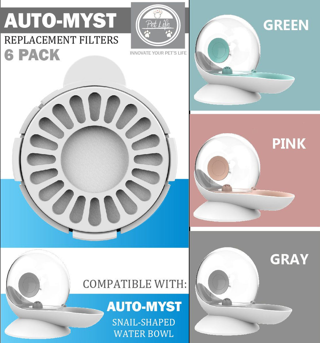 Auto-Myst 2-in-1 Filtered Water Dispenser and Food Bowl – Replacement Filters (6 Pack)