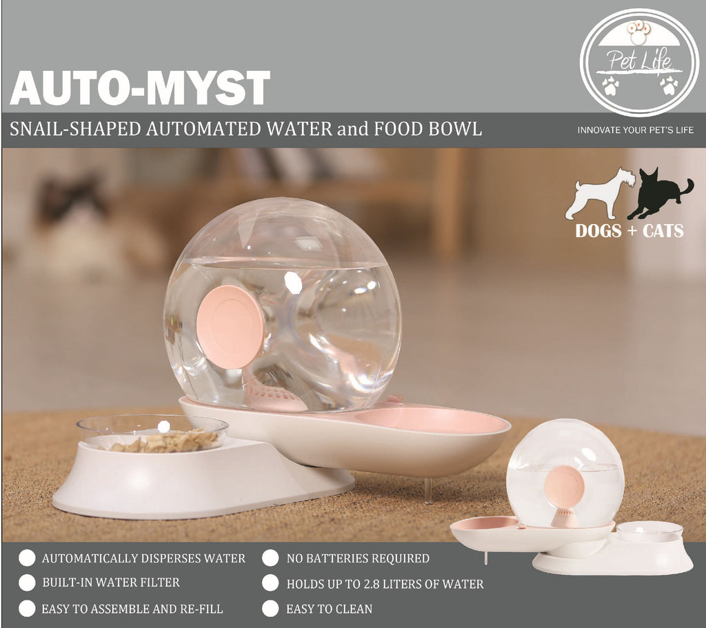 Auto-Myst Snail Shaped 2-in-1 Gravity Filtered Water Dispenser and Food Bowl
