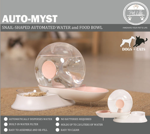 Auto-Myst Snail Shaped 2-in-1 Gravity Filtered Water Dispenser and Food Bowl