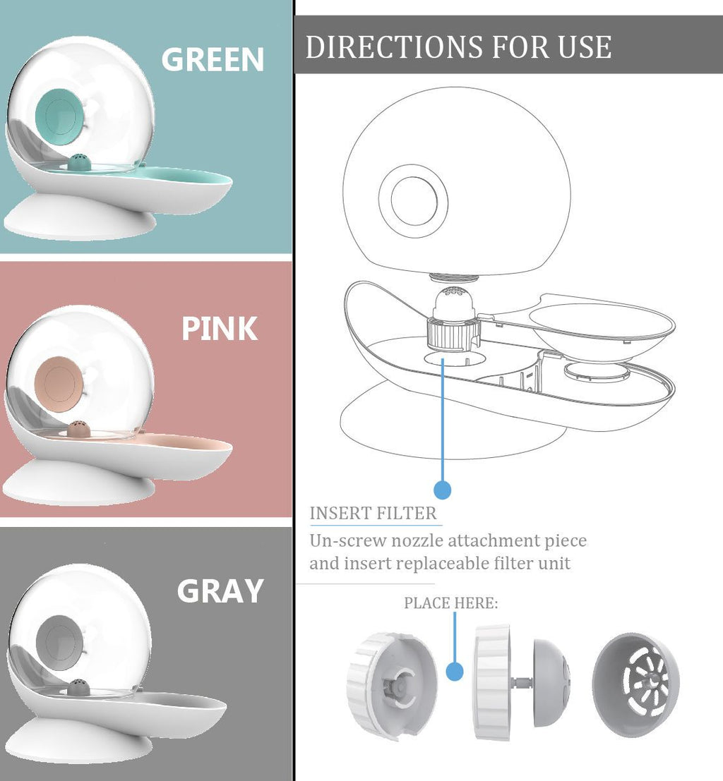 Auto-Myst Snail Shaped 2-in-1 Gravity Filtered Water Dispenser and Food Bowl