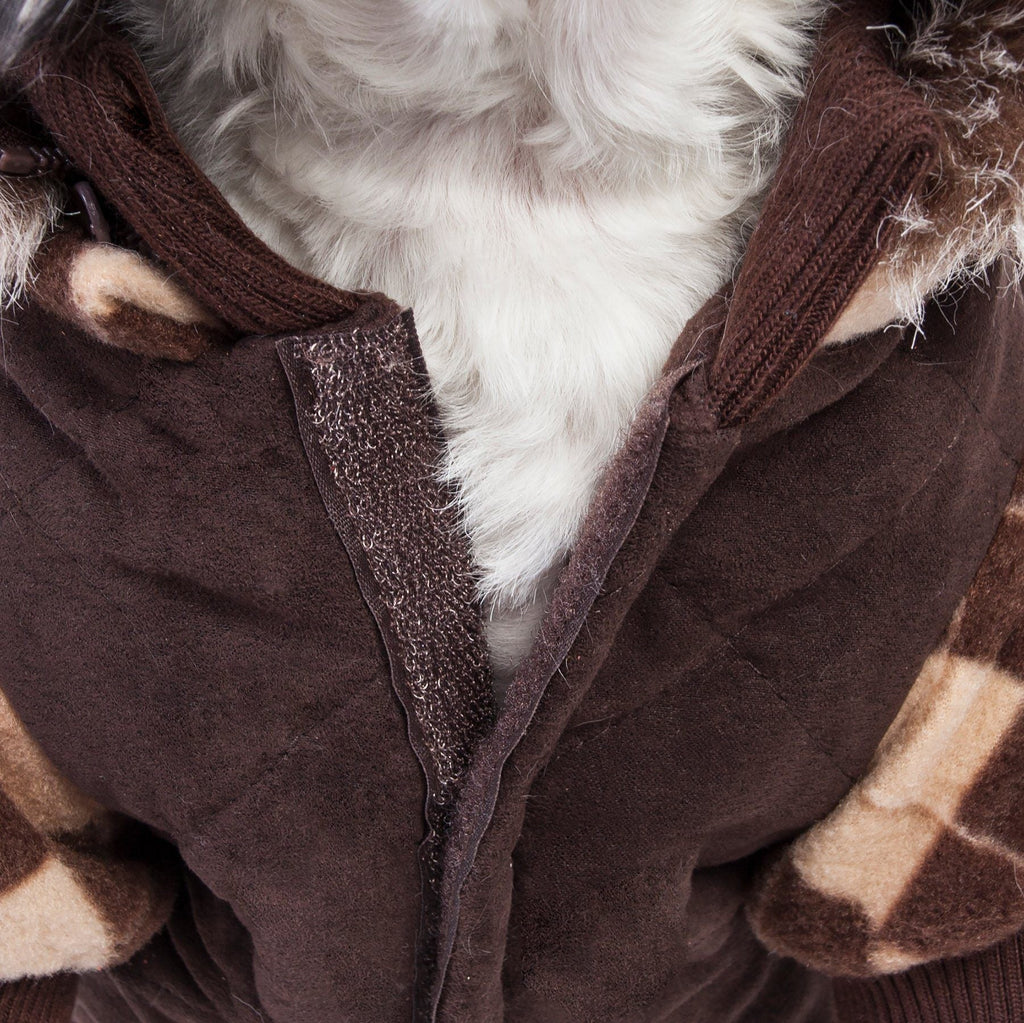 Aygyle Style 3M Insulated Patterned Suede Dog Coat with Removable Hood