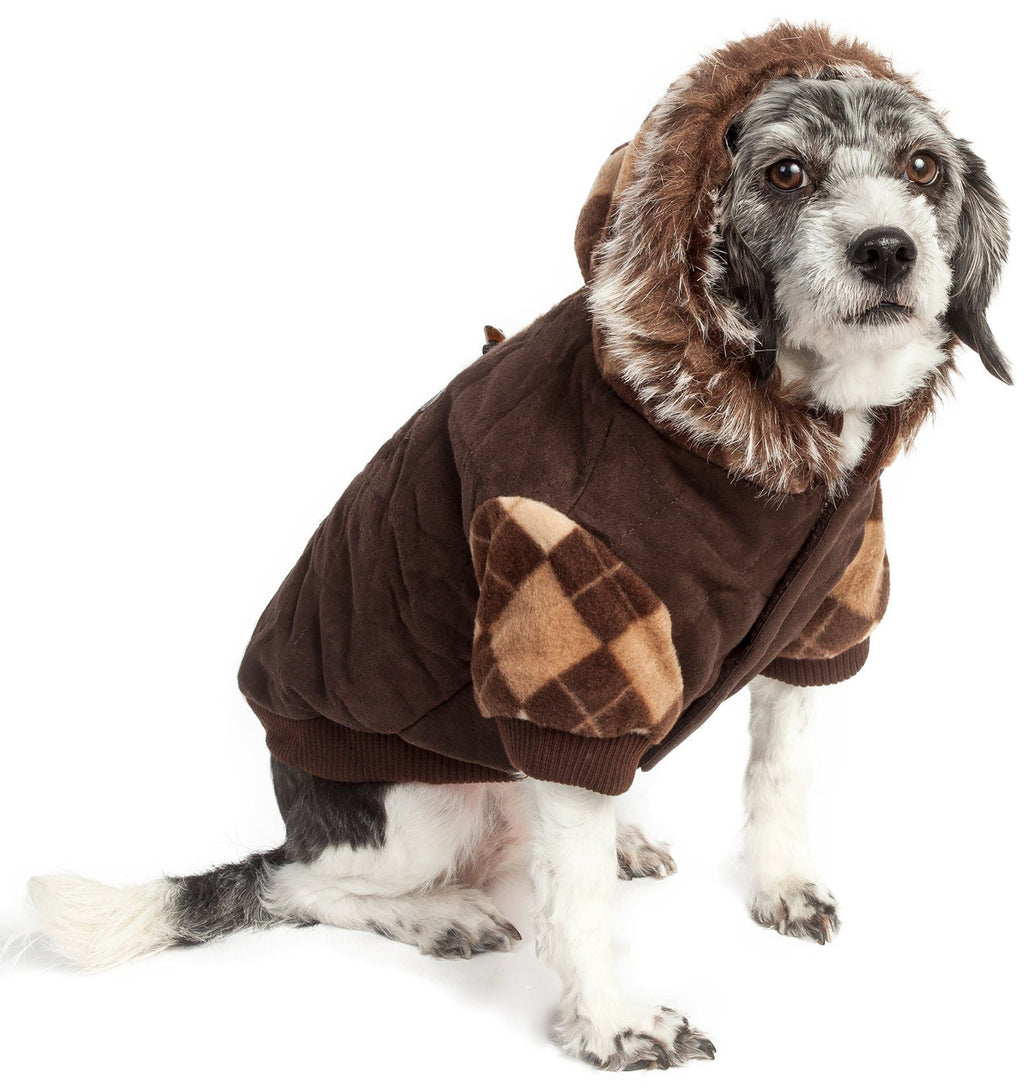 Aygyle Style 3M Insulated Patterned Suede Dog Coat with Removable Hood