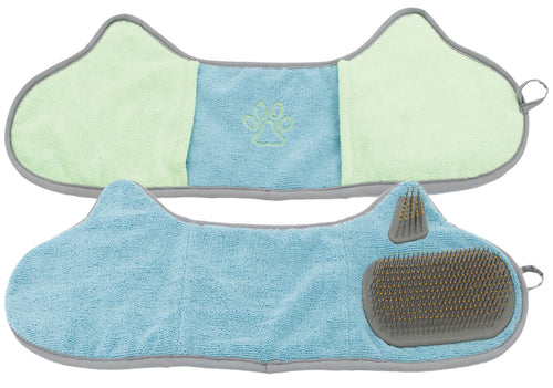 Bryer 2-in-1 Hand-Inserted Microfiber Pet Grooming Towel and Brush