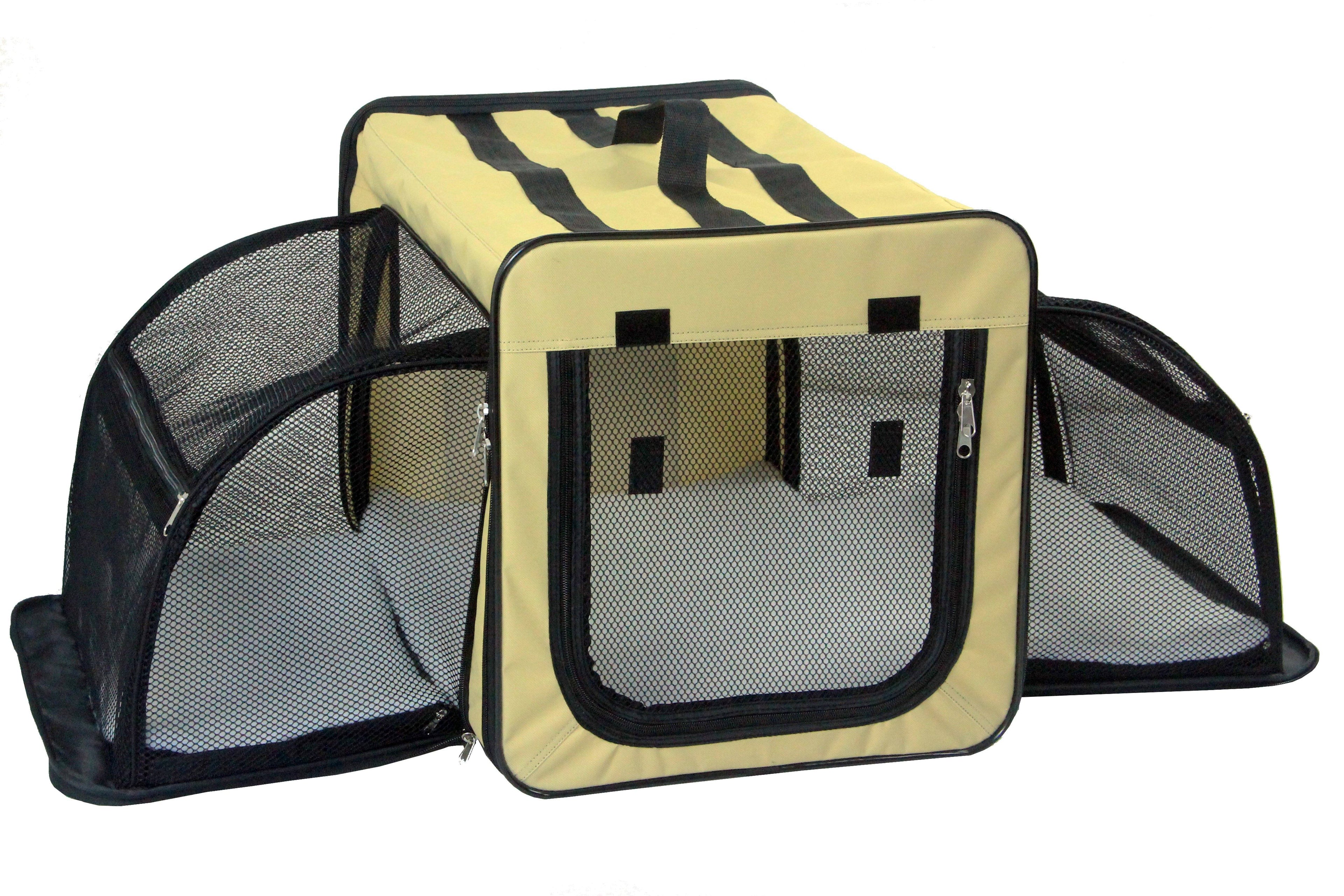 Capacious Dual-Sided Expandable Wire Folding Collapsible Dog Crate Carrier