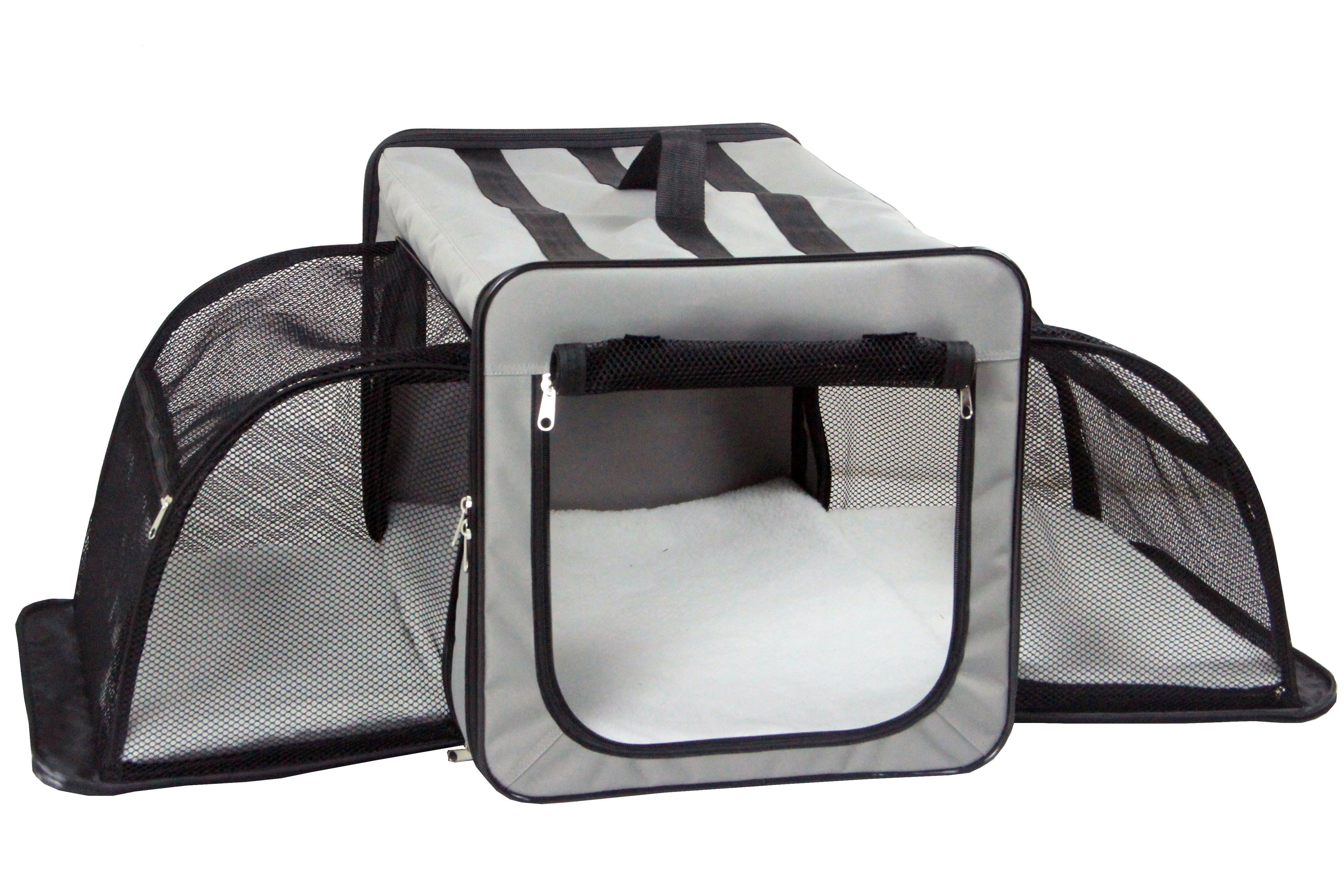Capacious Dual-Sided Expandable Wire Folding Collapsible Dog Crate Carrier