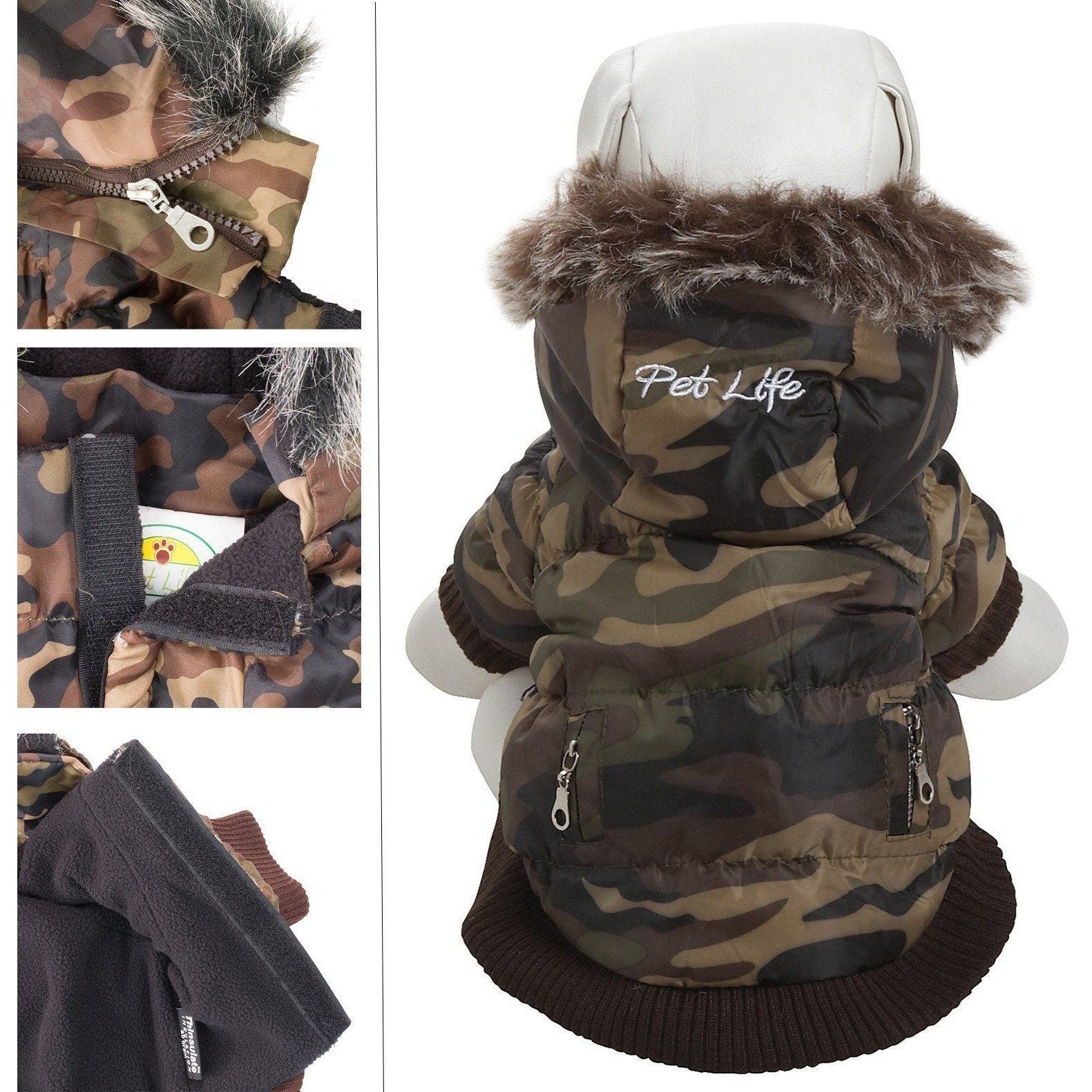 Classic Metallic Fashion 3M Insulated Dog Coat Parka with Removable Hood – Solid Colors
